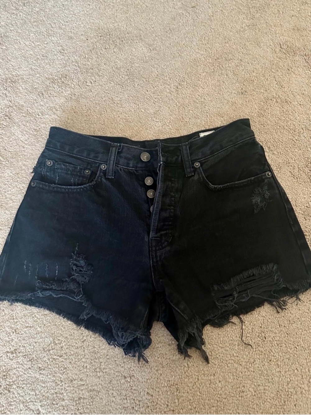 Free People Black Distressed High-Waist Denim Cutoff Shorts Size 25